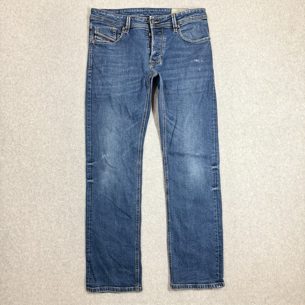 Diesel Larkee Jeans Men 33x32 Blue Regular Straight Leg Stretch Denim Distressed